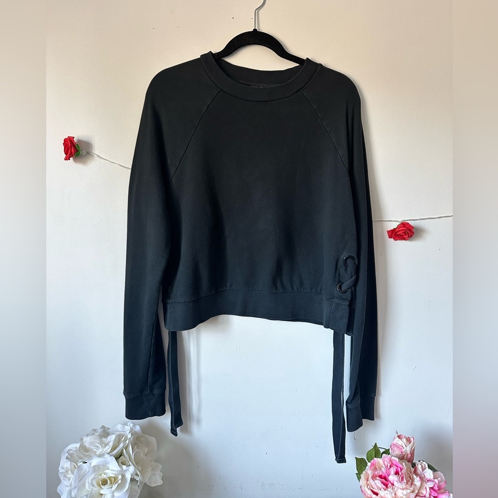 All Saints Black Leti Lace Up Side Sweatshirt L